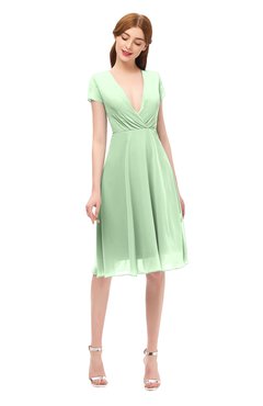 ColsBM Bailey Light Green Bridesmaid Dresses V-neck Ruching A-line Zipper Knee Length Modern