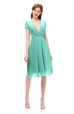 ColsBM Bailey Mint Green Bridesmaid Dresses V-neck Ruching A-line Zipper Knee Length Modern