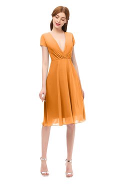 ColsBM Bailey Orange Bridesmaid Dresses V-neck Ruching A-line Zipper Knee Length Modern
