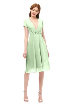 ColsBM Bailey Pale Green Bridesmaid Dresses V-neck Ruching A-line Zipper Knee Length Modern
