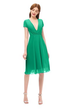 ColsBM Bailey Pepper Green Bridesmaid Dresses V-neck Ruching A-line Zipper Knee Length Modern