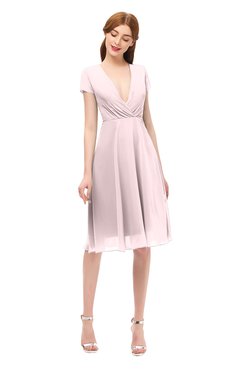 ColsBM Bailey Petal Pink Bridesmaid Dresses V-neck Ruching A-line Zipper Knee Length Modern