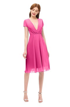 ColsBM Bailey Rose Pink Bridesmaid Dresses V-neck Ruching A-line Zipper Knee Length Modern