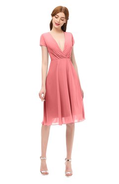ColsBM Bailey Shell Pink Bridesmaid Dresses V-neck Ruching A-line Zipper Knee Length Modern