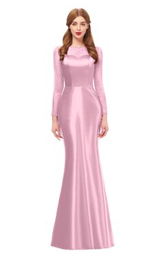 ColsBM Kenzie Baby Pink Bridesmaid Dresses Trumpet Lace Bateau Long Sleeve Floor Length Mature