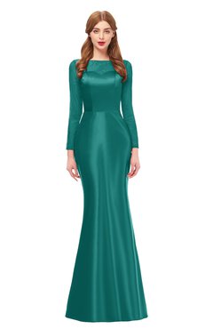 ColsBM Kenzie Green-blue Slate Bridesmaid Dresses Trumpet Lace Bateau Long Sleeve Floor Length Mature