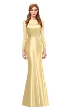 ColsBM Kenzie Light Yellow Bridesmaid Dresses Trumpet Lace Bateau Long Sleeve Floor Length Mature