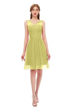 ColsBM Sage Daffodil Bridesmaid Dresses Zip up Knee Length Cute Sleeveless V-neck Ruching