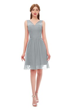 ColsBM Sage Frost Grey Bridesmaid Dresses Zip up Knee Length Cute Sleeveless V-neck Ruching