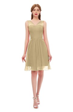 ColsBM Sage Gold Bridesmaid Dresses Zip up Knee Length Cute Sleeveless V-neck Ruching