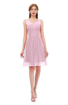 ColsBM Sage Mist Pink Bridesmaid Dresses Zip up Knee Length Cute Sleeveless V-neck Ruching