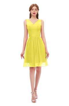 ColsBM Sage Pale Yellow Bridesmaid Dresses Zip up Knee Length Cute Sleeveless V-neck Ruching