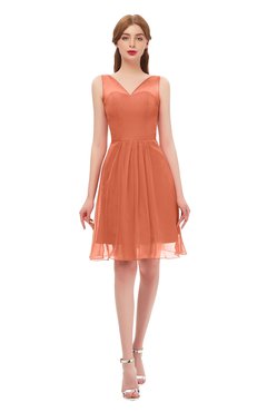ColsBM Sage Persimmon Bridesmaid Dresses Zip up Knee Length Cute Sleeveless V-neck Ruching