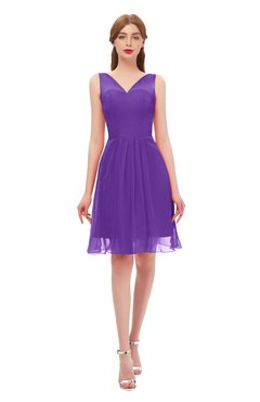 ColsBM Sage Royal Purple Bridesmaid Dresses Zip up Knee Length Cute Sleeveless V-neck Ruching