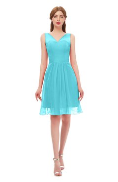 ColsBM Sage Turquoise Bridesmaid Dresses Zip up Knee Length Cute Sleeveless V-neck Ruching