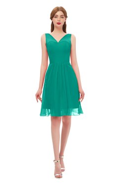ColsBM Sage Viridian Green Bridesmaid Dresses Zip up Knee Length Cute Sleeveless V-neck Ruching