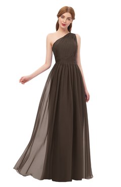 ColsBM Kendal Fudge Brown Bridesmaid Dresses A-line Sleeveless Half Backless Pleated Elegant One Shoulder