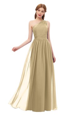 ColsBM Kendal Gold Bridesmaid Dresses A-line Sleeveless Half Backless Pleated Elegant One Shoulder