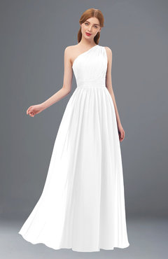ColsBM Kendal White Bridesmaid Dresses A-line Sleeveless Half Backless Pleated Elegant One Shoulder