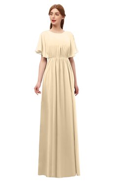 ColsBM Darcy Apricot Gelato Bridesmaid Dresses Pleated Modern Jewel Short Sleeve Lace up Floor Length