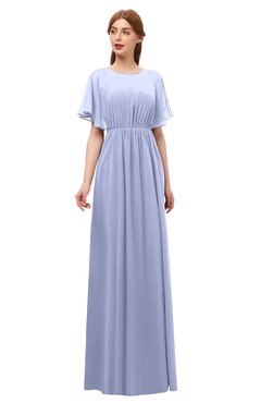 ColsBM Darcy Blue Heron Bridesmaid Dresses Pleated Modern Jewel Short Sleeve Lace up Floor Length