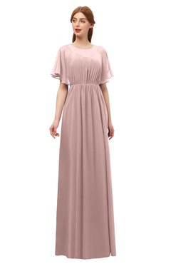 ColsBM Darcy Blush Pink Bridesmaid Dresses Pleated Modern Jewel Short Sleeve Lace up Floor Length