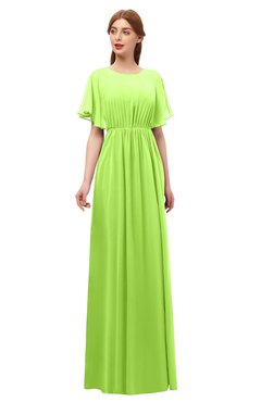 ColsBM Darcy Bright Green Bridesmaid Dresses Pleated Modern Jewel Short Sleeve Lace up Floor Length