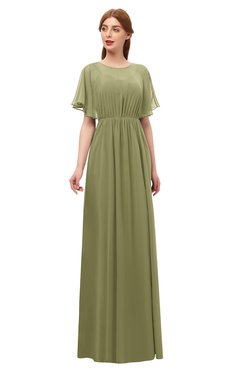 ColsBM Darcy Cedar Bridesmaid Dresses Pleated Modern Jewel Short Sleeve Lace up Floor Length