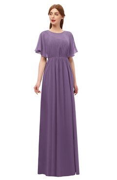ColsBM Darcy Chinese Violet Bridesmaid Dresses Pleated Modern Jewel Short Sleeve Lace up Floor Length