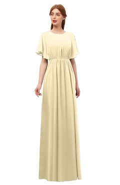 ColsBM Darcy Cornhusk Bridesmaid Dresses Pleated Modern Jewel Short Sleeve Lace up Floor Length