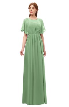 ColsBM Darcy Fair Green Bridesmaid Dresses Pleated Modern Jewel Short Sleeve Lace up Floor Length