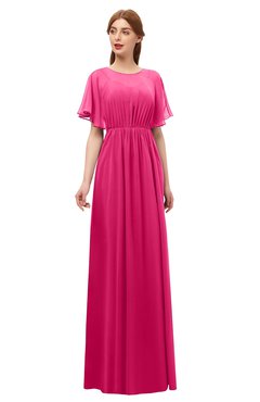 ColsBM Darcy Fuschia Bridesmaid Dresses Pleated Modern Jewel Short Sleeve Lace up Floor Length