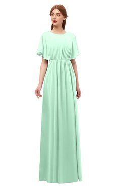 ColsBM Darcy Honeydew Bridesmaid Dresses Pleated Modern Jewel Short Sleeve Lace up Floor Length