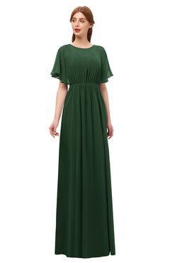 ColsBM Darcy Hunter Green Bridesmaid Dresses Pleated Modern Jewel Short Sleeve Lace up Floor Length