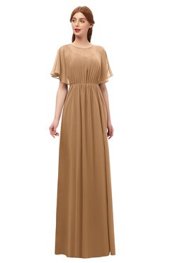 ColsBM Darcy Light Brown Bridesmaid Dresses Pleated Modern Jewel Short Sleeve Lace up Floor Length