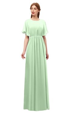 ColsBM Darcy Light Green Bridesmaid Dresses Pleated Modern Jewel Short Sleeve Lace up Floor Length
