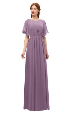 ColsBM Darcy Mauve Bridesmaid Dresses Pleated Modern Jewel Short Sleeve Lace up Floor Length