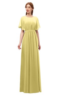 ColsBM Darcy Misted Yellow Bridesmaid Dresses Pleated Modern Jewel Short Sleeve Lace up Floor Length