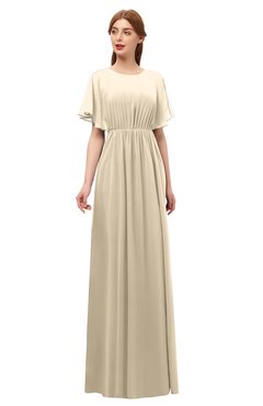 ColsBM Darcy Novelle Peach Bridesmaid Dresses Pleated Modern Jewel Short Sleeve Lace up Floor Length
