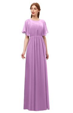ColsBM Darcy Orchid Bridesmaid Dresses Pleated Modern Jewel Short Sleeve Lace up Floor Length