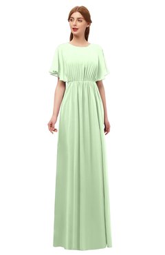 ColsBM Darcy Pale Green Bridesmaid Dresses Pleated Modern Jewel Short Sleeve Lace up Floor Length