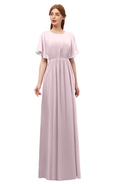 ColsBM Darcy Pale Lilac Bridesmaid Dresses Pleated Modern Jewel Short Sleeve Lace up Floor Length