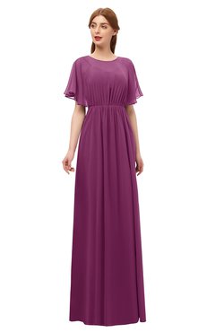ColsBM Darcy Raspberry Bridesmaid Dresses Pleated Modern Jewel Short Sleeve Lace up Floor Length