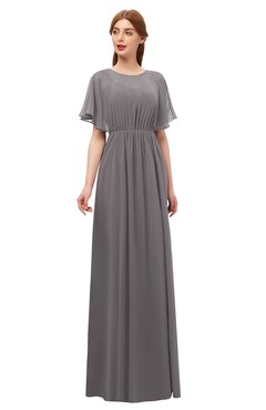 ColsBM Darcy Ridge Grey Bridesmaid Dresses Pleated Modern Jewel Short Sleeve Lace up Floor Length