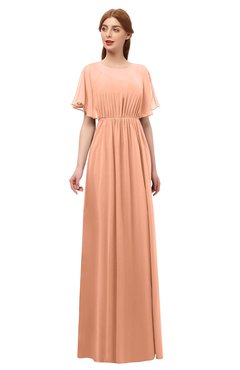 ColsBM Darcy Salmon Bridesmaid Dresses Pleated Modern Jewel Short Sleeve Lace up Floor Length