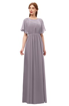 ColsBM Darcy Sea Fog Bridesmaid Dresses Pleated Modern Jewel Short Sleeve Lace up Floor Length