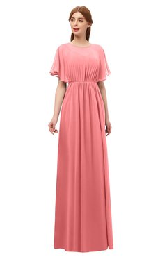 ColsBM Darcy Shell Pink Bridesmaid Dresses Pleated Modern Jewel Short Sleeve Lace up Floor Length