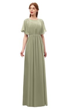 ColsBM Darcy Sponge Bridesmaid Dresses Pleated Modern Jewel Short Sleeve Lace up Floor Length