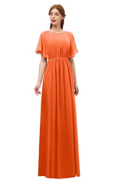ColsBM Darcy Tangerine Bridesmaid Dresses Pleated Modern Jewel Short Sleeve Lace up Floor Length