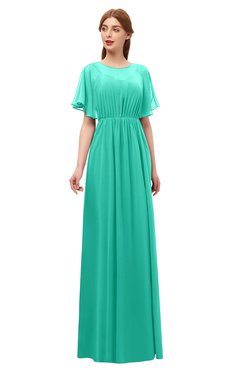 ColsBM Darcy Viridian Green Bridesmaid Dresses Pleated Modern Jewel Short Sleeve Lace up Floor Length